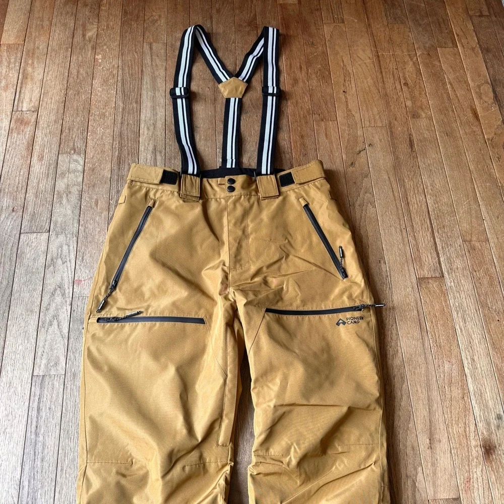Pioneer Camp Ski Snow Pants Mens M Suspender Waterproof Tan Brown Modern Winter